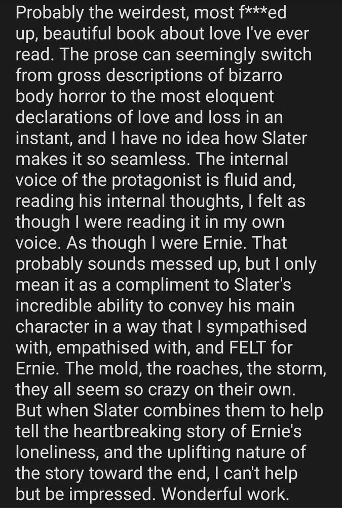 A 5-star review of Danger Slater's novel, I WILL ROT WITHOUT YOU.