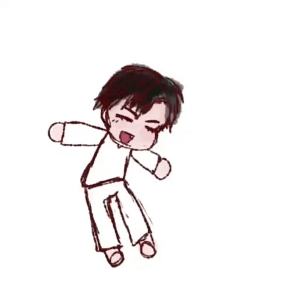 a drawing of a boy in a white shirt and white pants dancing