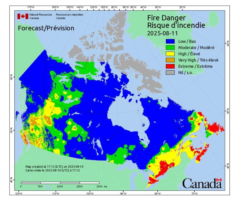 Fire danger map for Canada 