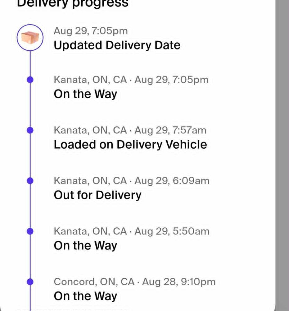 Delivery slip showing they were supposedly on a truck on their way to me this morning 