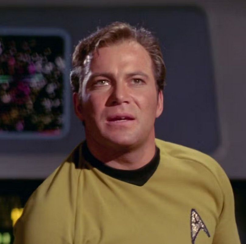 James T. Kirk (William Shatner) on the bridge of the Starship Enterprise (TOS).