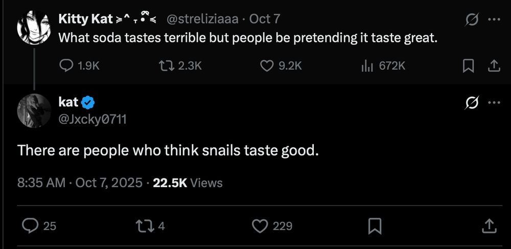 Tweet reading, "There are people who think snails taste good."