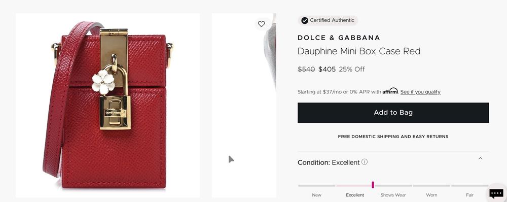 Screenshot of a D&G small phone bag that’s $405 — on sale