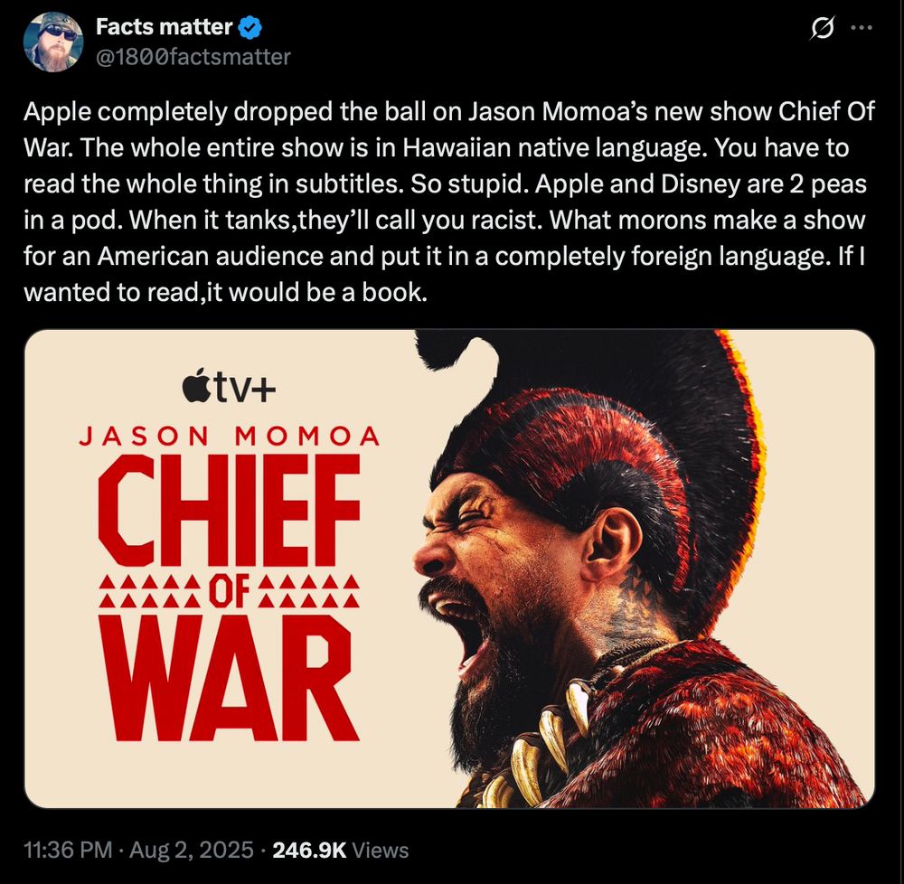 some jackass whining Chief of War is in Hawaiian and you have to use subtitles