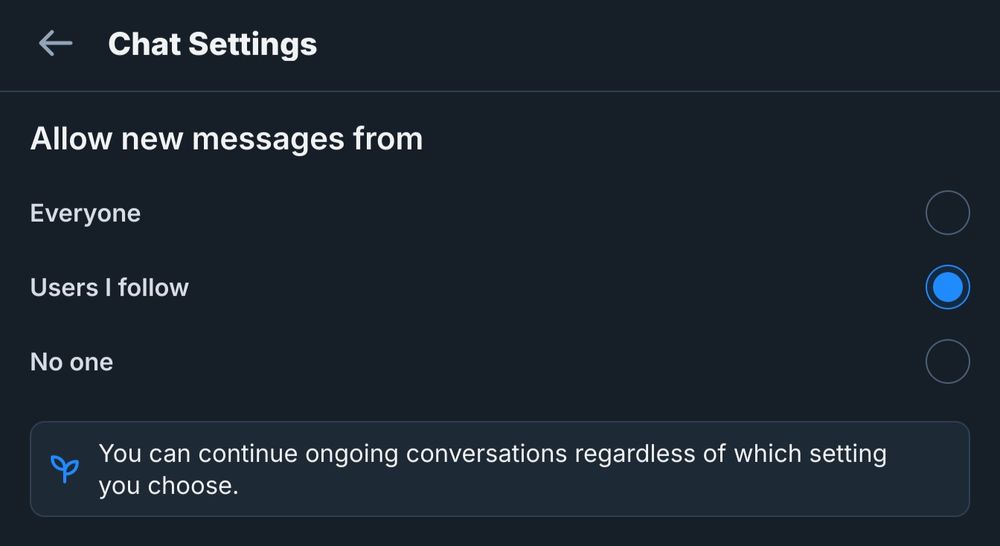 screenshot showing the BSky DM settings