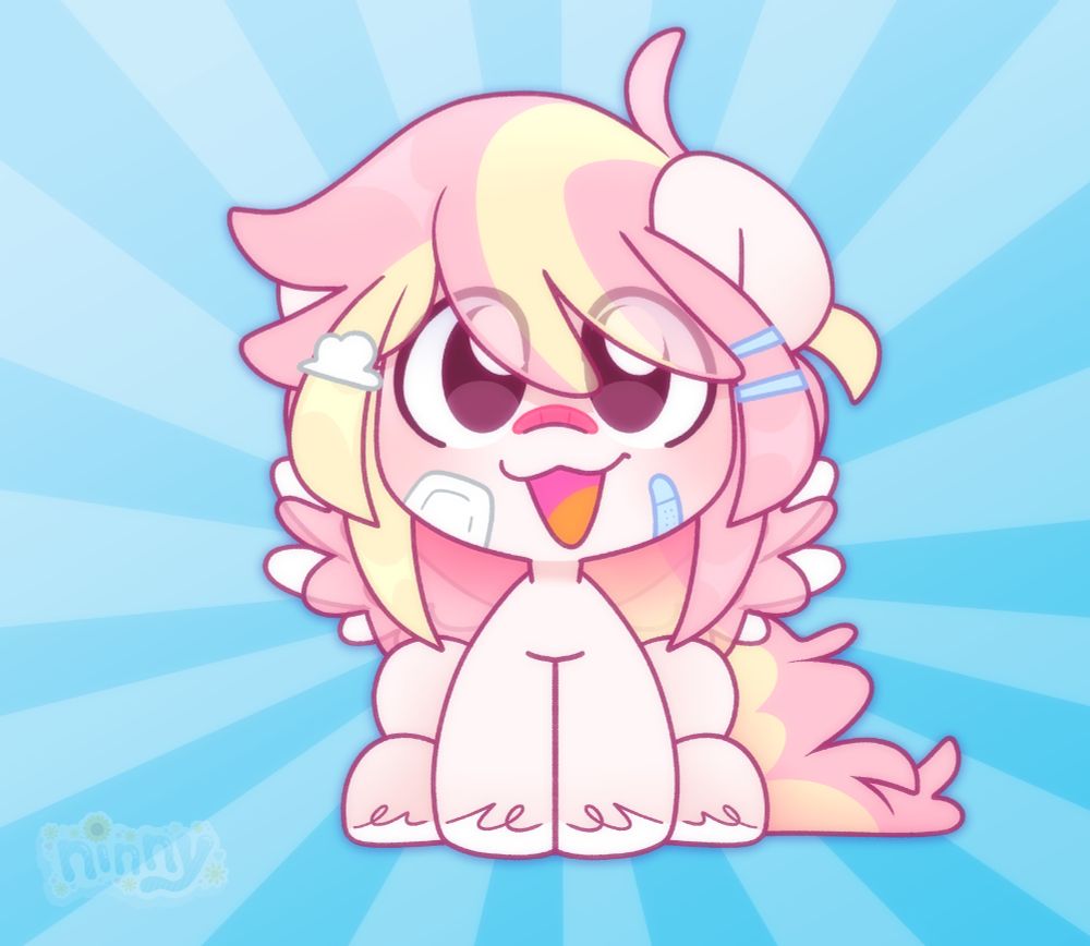 Illustration of my pony character sitting and staring happily at the viewer