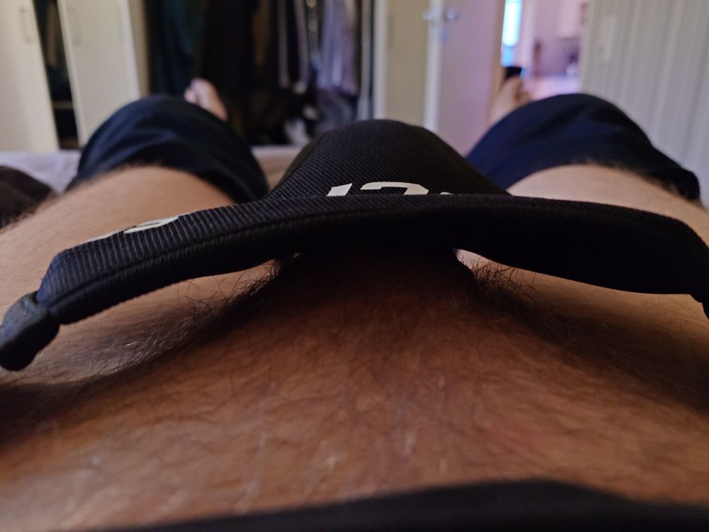 Close-up of hockey jock cup not being flush against body