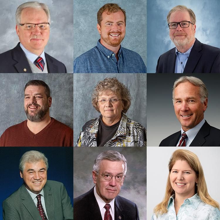 Headshots of the 9 University of Alaska Board of Regents regents who voted to remove DEI and related terms from all University publications. There are 9-white appearing people: 7 men, two women.