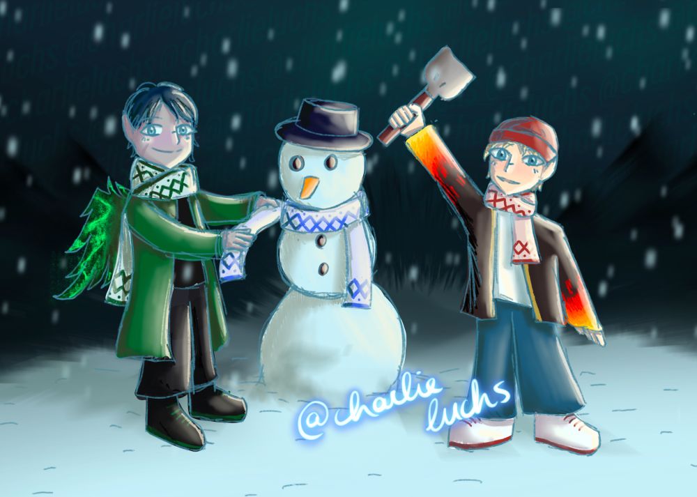 BastiGHG und Papaplatte bauen einen Schneemann