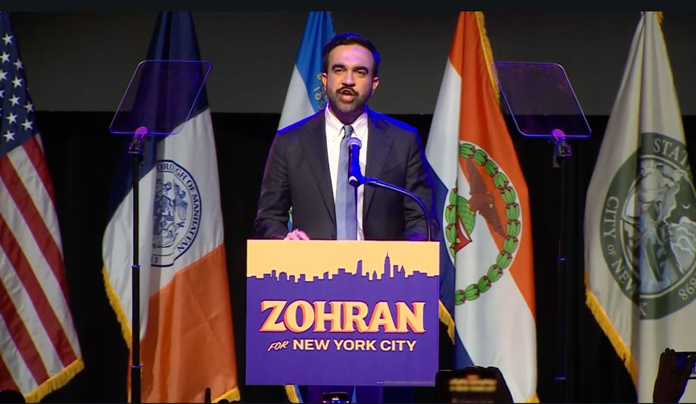 screenshot of Zohran Mamdani's victory speech