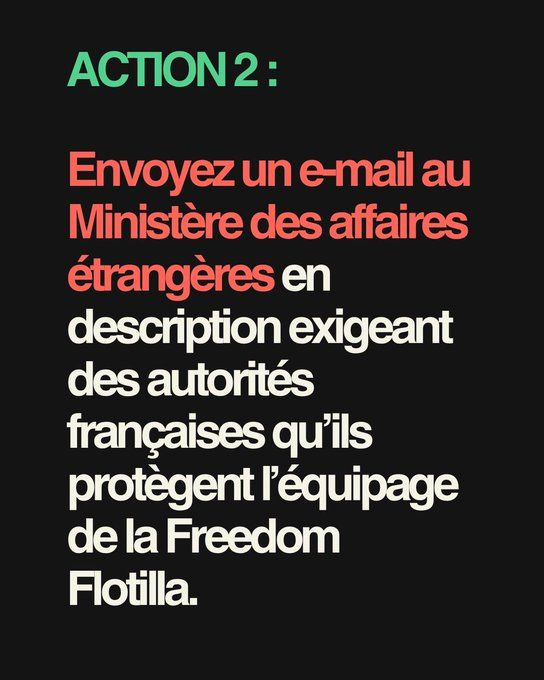 Envoyez un e-mail au Ministère des affaires étrangères exigeant des autorités françaises qu’elles protègent l'équipage de la Freedom Flotilla.