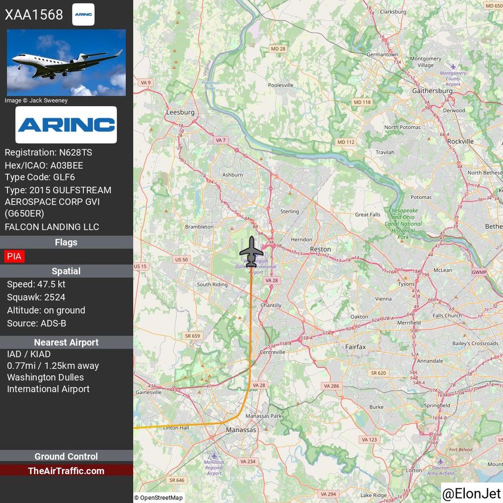 Reg: N628TS On Ground: True Alt: 0 Last Contact: 0:00:00.001029 Trigger: now on ground