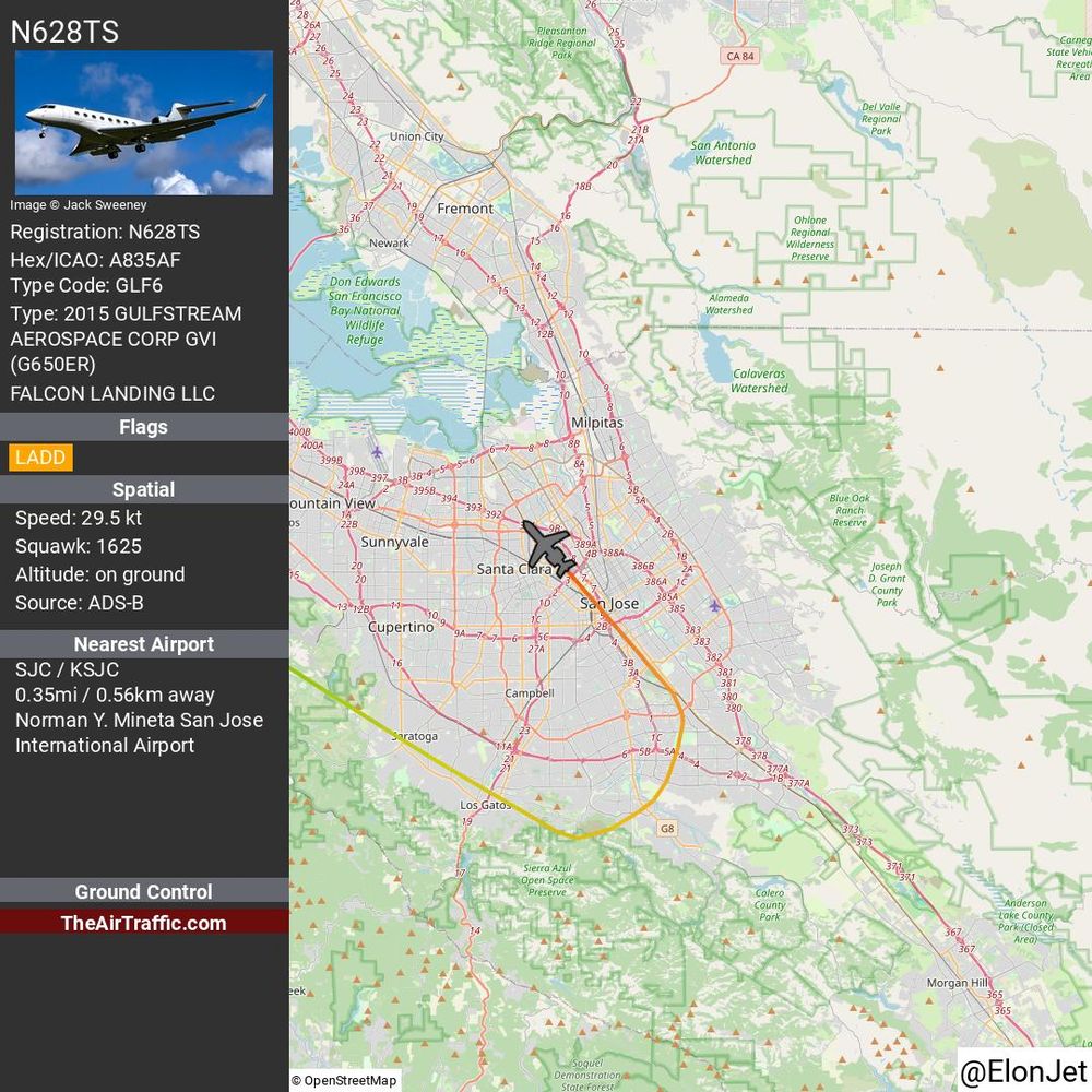 Reg: N628TS On Ground: True Alt: 0 Last Contact: 0:00:00.300915 Trigger: now on ground