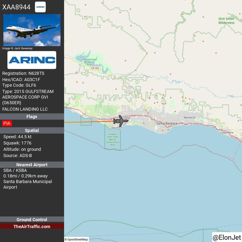 Reg: N628TS On Ground: True Alt: 0 Last Contact: 0:00:00.301099 Trigger: now on ground