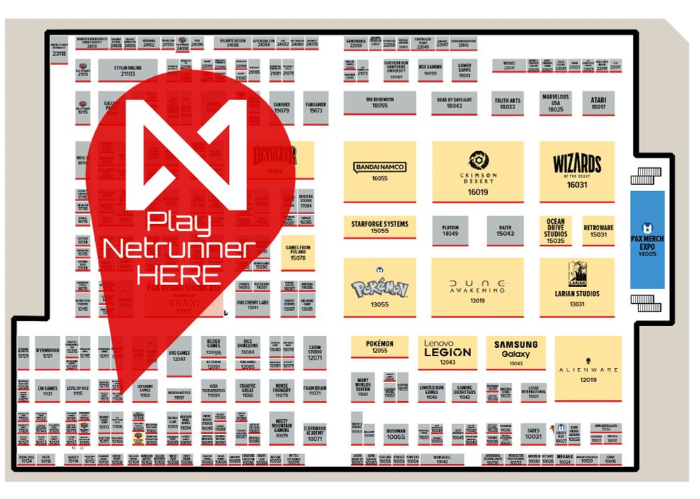 Map of the PAX East show floor showing the location of the NSG Booth