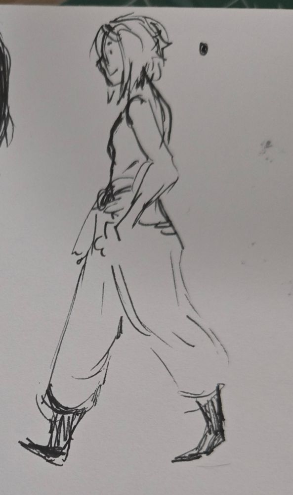 Profile of girl walking. Doodle. ink and paper