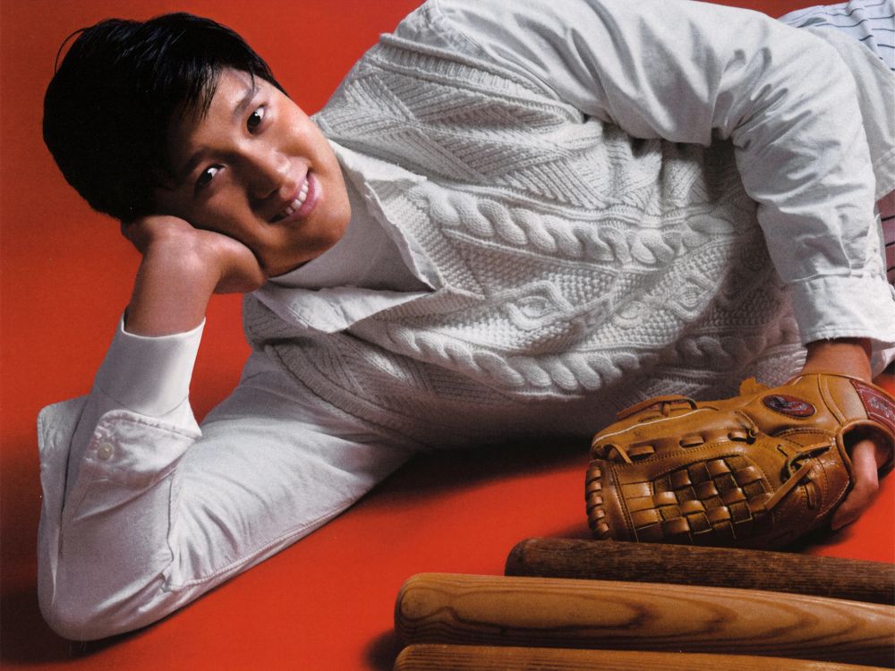 shohei looking dapper in a fine sweater 