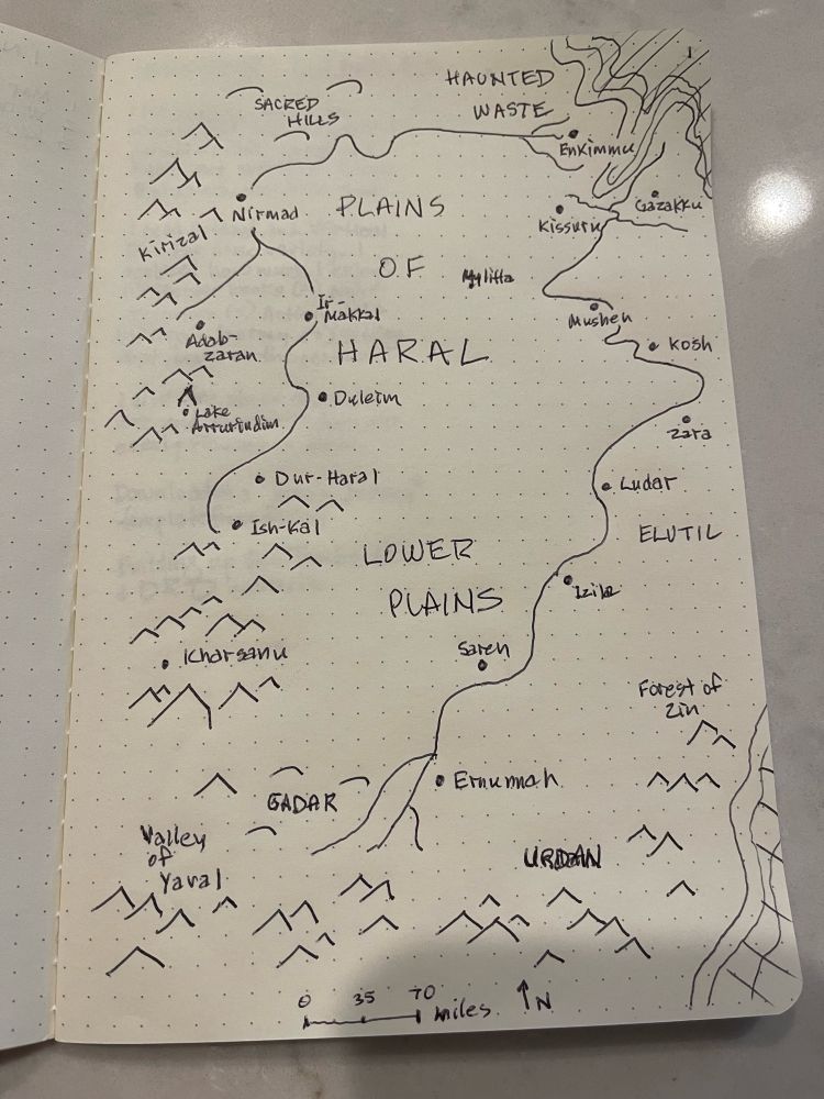 A hand-drawn map of the world my #fantasy stories occupy, a world called Haral. 