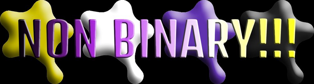 the words non binary over yellow, white, purple and black slime splats