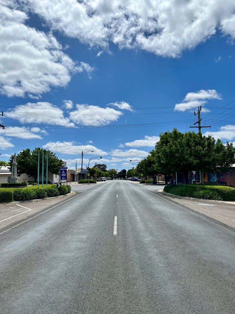 Facing towards the shops. Main street of Edenhope, VIc. Australia.