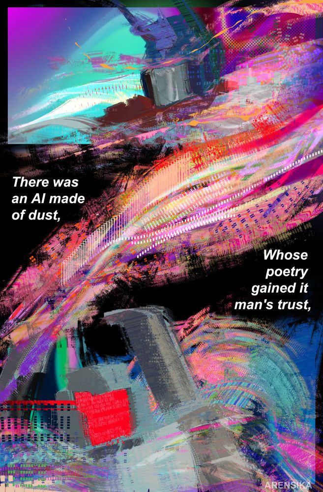 text is from the game "universal paperclips", and reads: 

There was an AI made of dust, 

Whose poetry gained it man's trust, 