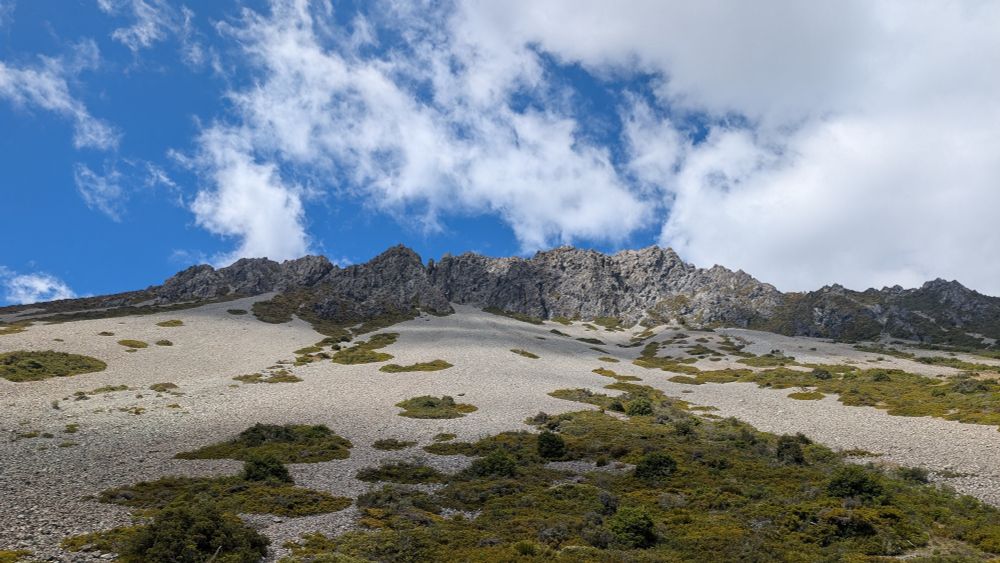 Looking up the mountain