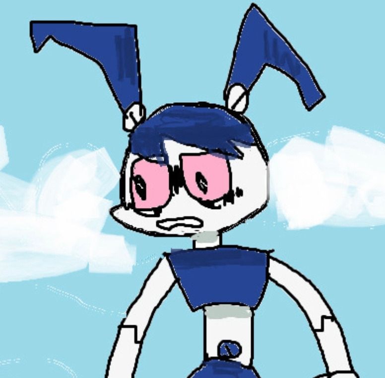 Jenny from my Life as a Teenage Robot drawn poorly and looking extremely shocked with red eyes