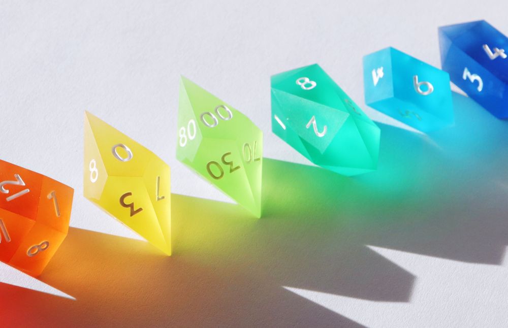 Prismatic Sea Glass set arranged in a straight line.