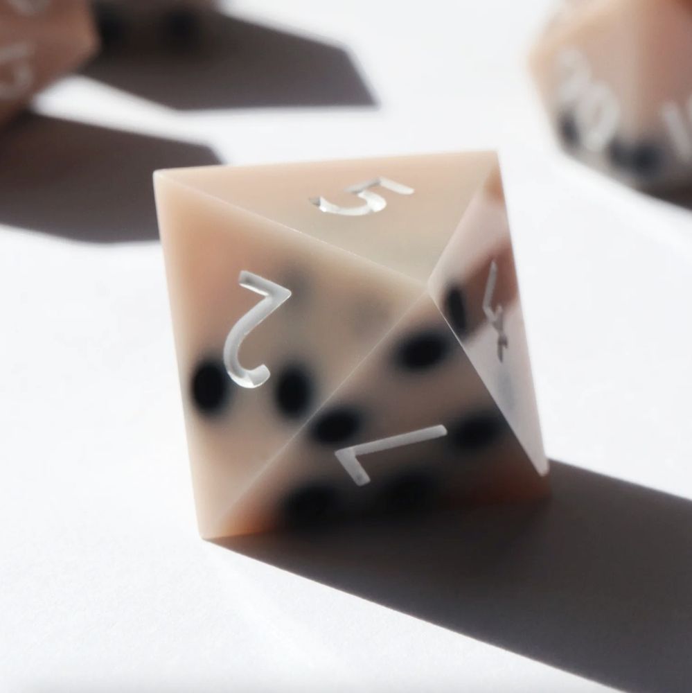 Closeup of the milk tea boba D8.