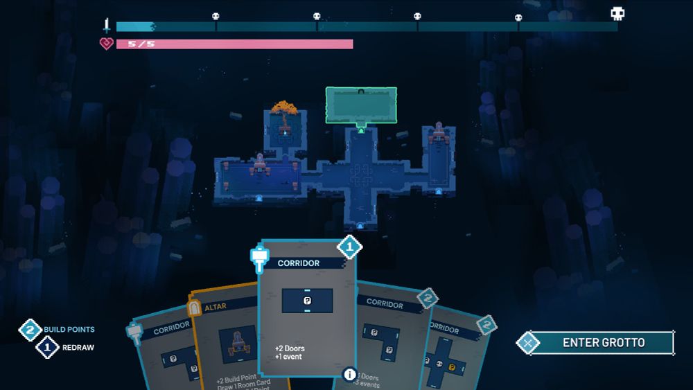 A mockup screen of the soon to be released game Into the Restless Ruins! Some in game UI, environment styling and how general placement of rooms might work visually is explored here.