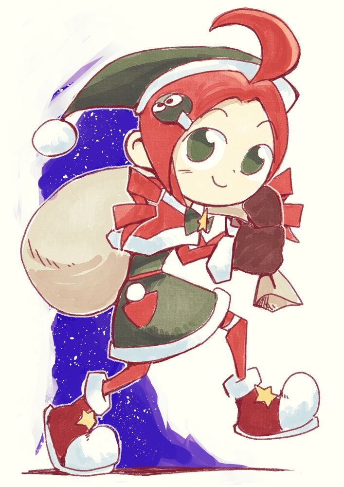 Ringo in her "Santa Ringo" alt costume from Puyo Puyo Quest. Originally drawn for Christmas 2020.