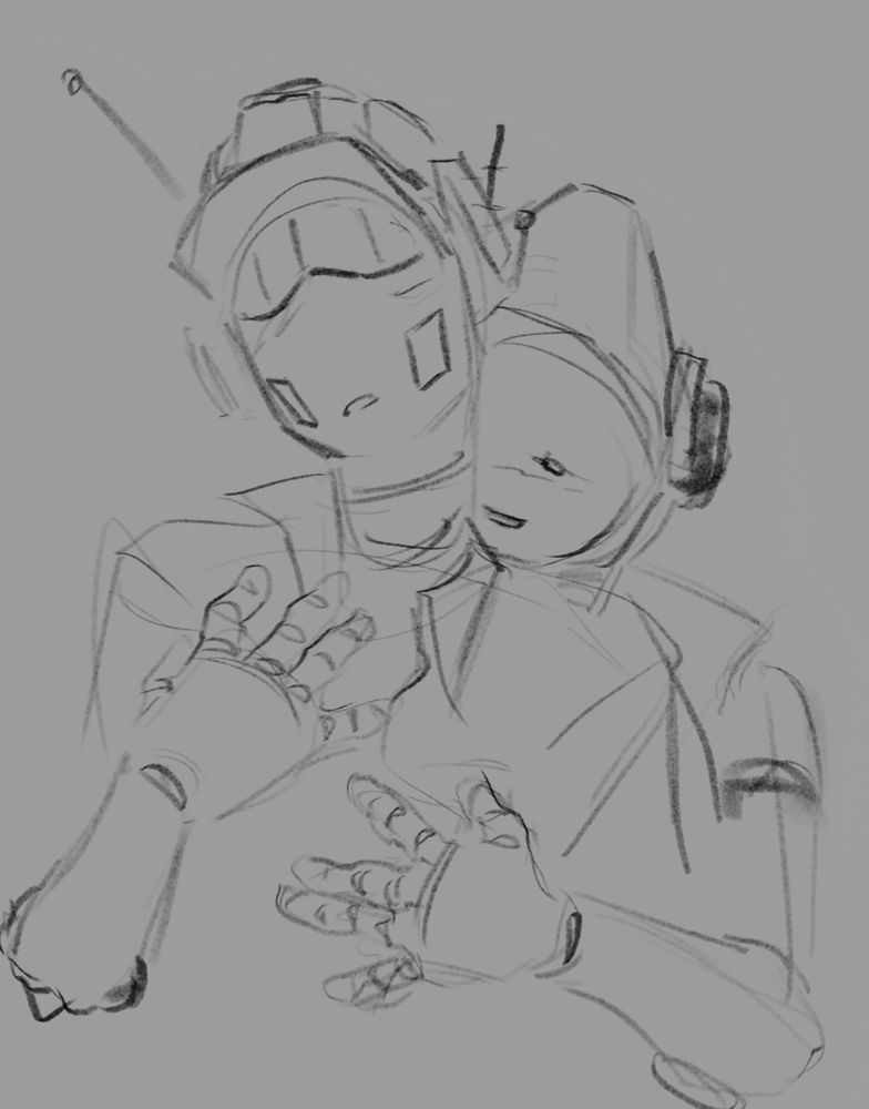 My two freak-ass robot OCs touching each other a little bit
