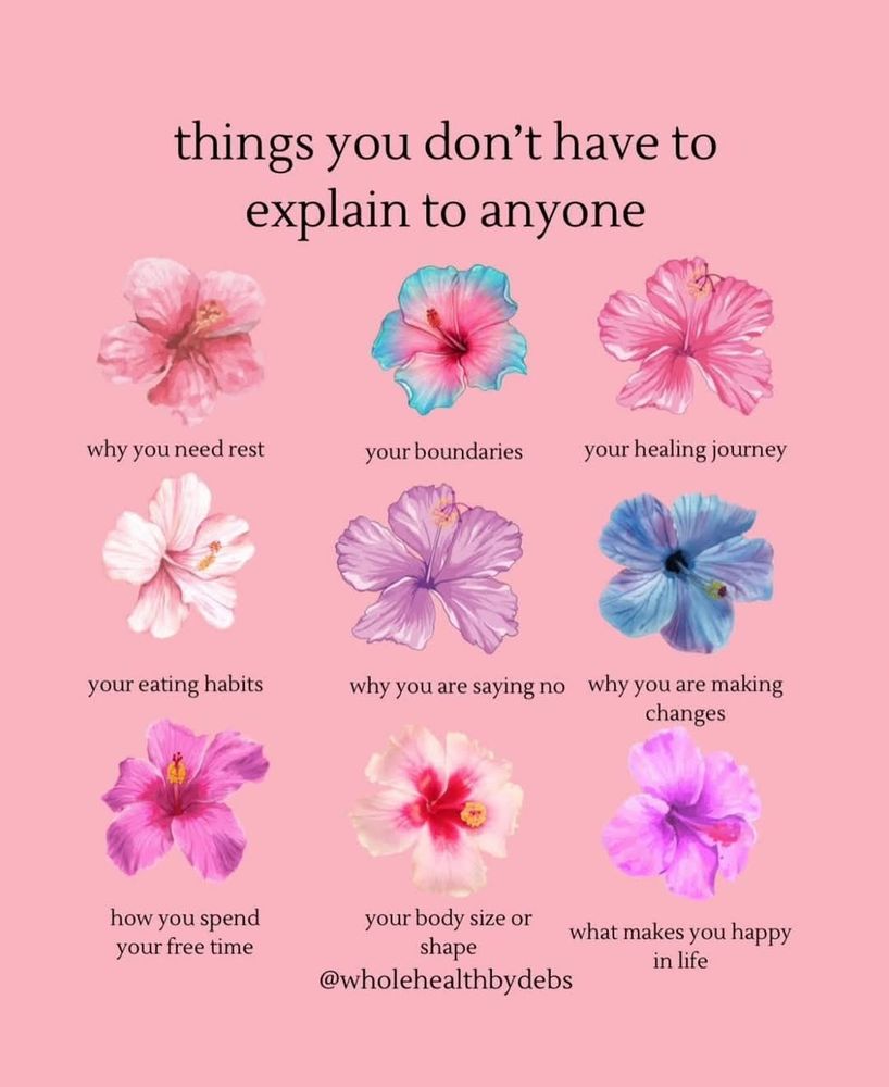 👉 Sadly I do need to explain because people wouldn't understand otherwise. When I say I can't handle 10 days of visits and noise and doing things, I mean it. It WILL make me crash hard.

🔴 Things you don't have to explain to anyone... (but probably should) 

✔️ why you need rest
✔️ your boundaries
✔️ your healing journey
✔️ your eating habits
✔️ why you are saying no 
✔️ why you are making changes
✔️ how you spend your free time
✔️ your body size or shape 
✔️ what makes you happy in life

Credit: @wholehealthbydebs

#ChronicTruths #SelfAdvocacy 
#ChronicPainWarrior