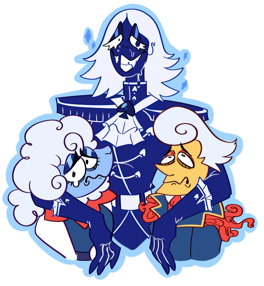 Group shot of Rouxls Kaard, Elnina, and Lanino from Deltarune. They look absolutely miserable.