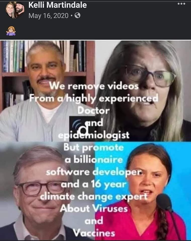 Kelli martindale, swcs board memeber, sharing pro plandemic meme in 2020