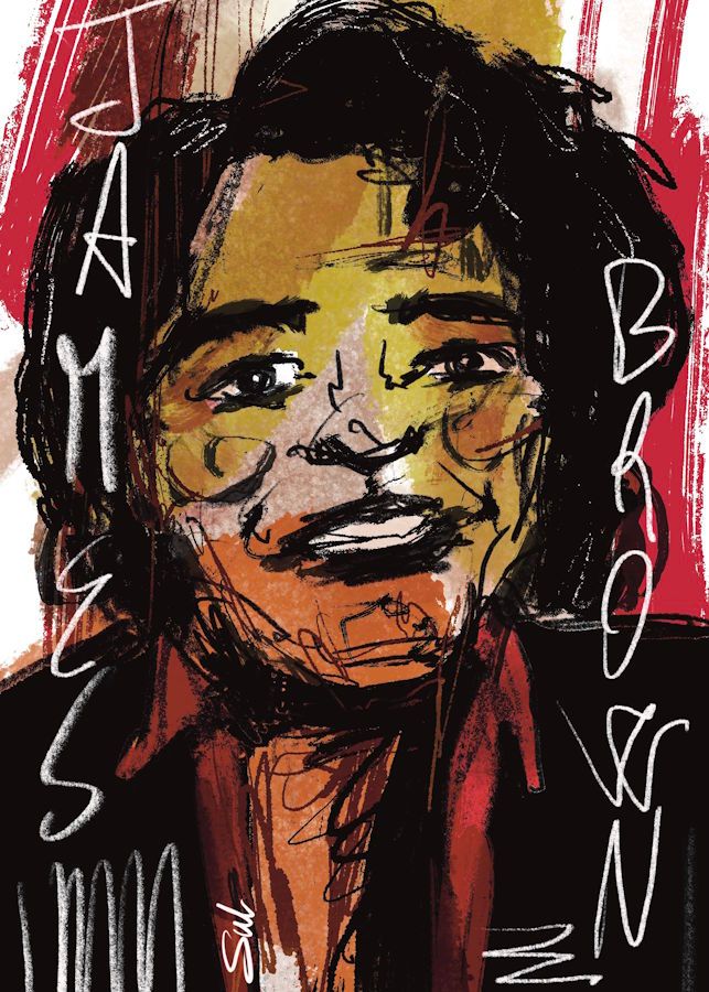 James Brown portrait drawing.