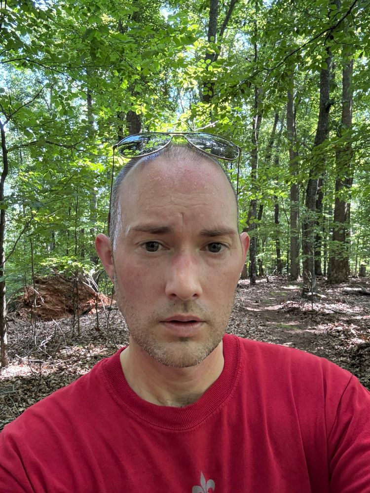 Vance sweating his out-of-shape ass off in the woods.