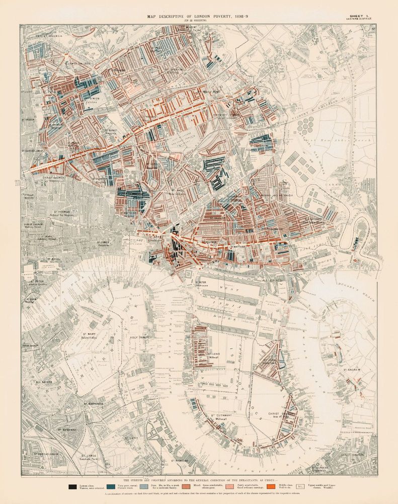 Map of London, East. Colour coded.