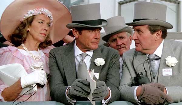 Moneypenny, Bond, Q and Tibbett at the races in AVTAK