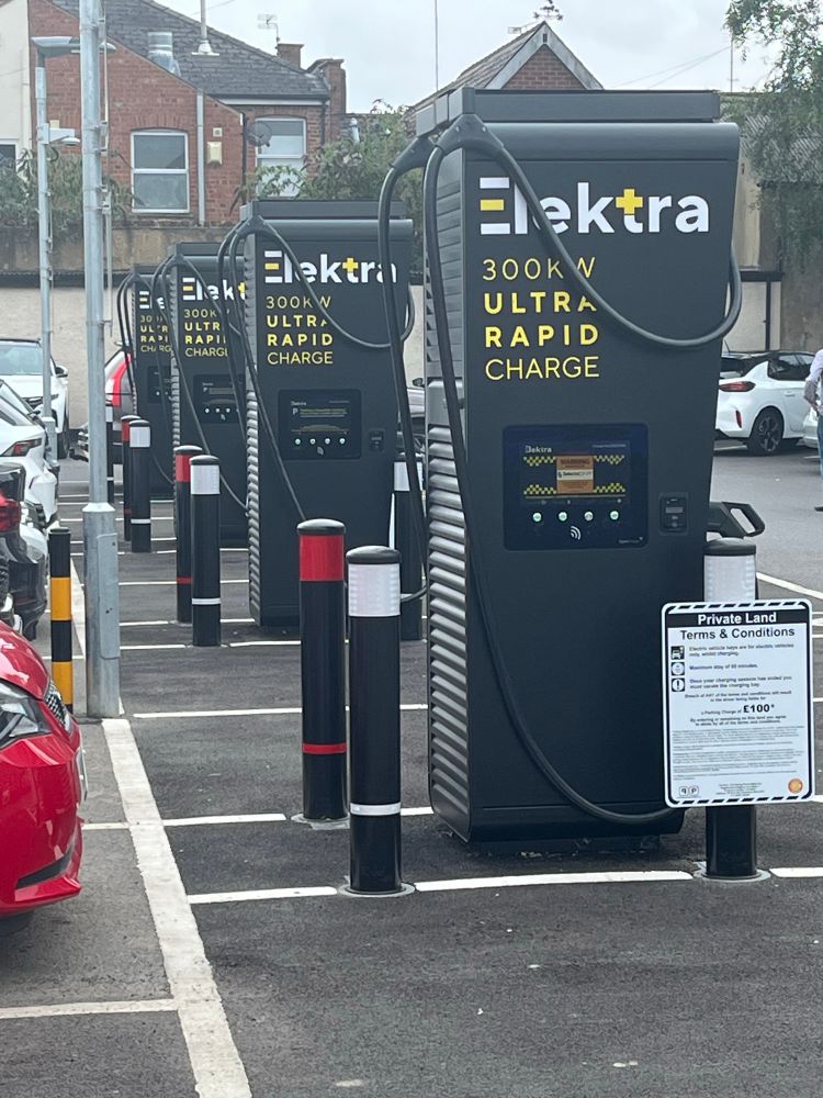 Elektra rapid recharge EV ports in a Gloucestershire car park 