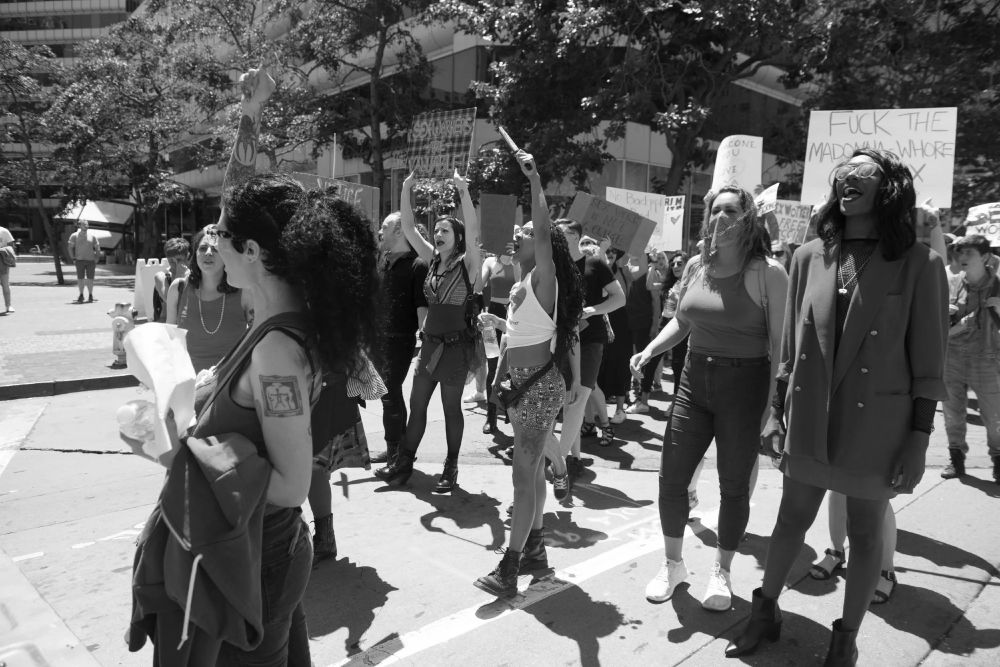 Black & White photo of workers fighting for their rights in the Bay Area.
