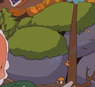 A pile of huge moss-ridden boulders that are actually the boobs of a troll called Trill