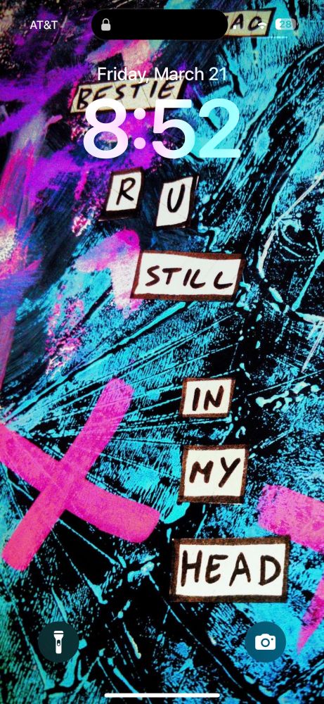 A screenshot of my phone’s Lock Screen, with the art I replied to as my background.