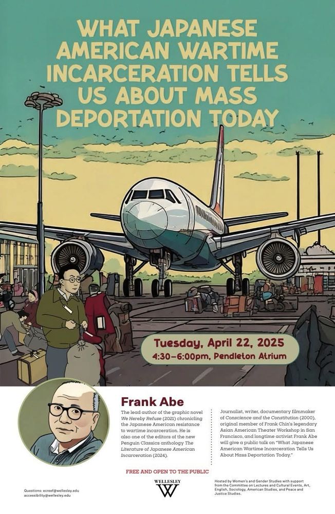 Design by Soe Lin Post. Jetliner on tarmac with Japanese Americans forcibly removed from their homes in 1942. 