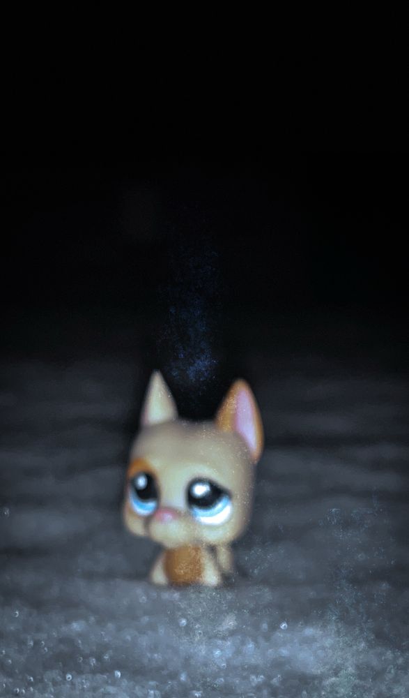 littlest pet shop great dane in snow, dark ambient vibes 
