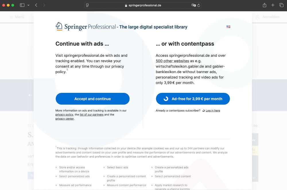 Springer bietet Werbefreiheit für 3,99 / Monat