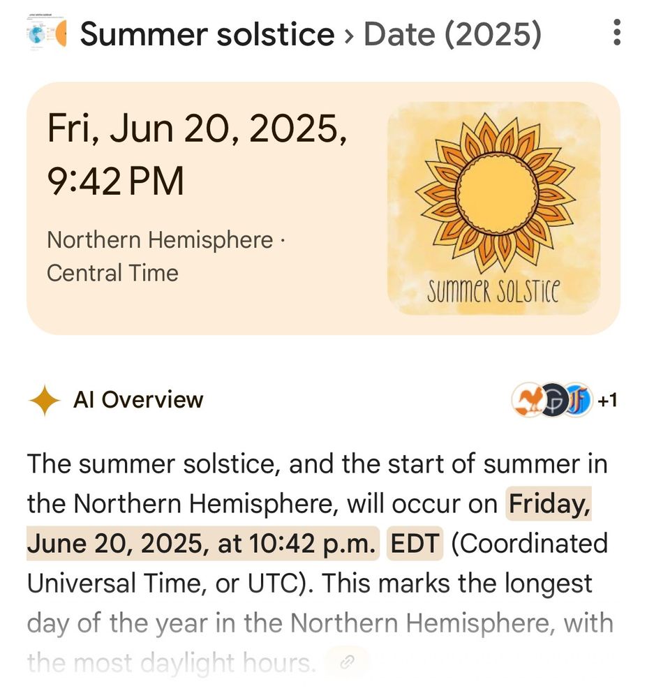 The summer solstice occurs on Friday, June 20, at 10:42 pm eastern time (9:42 pm central time).