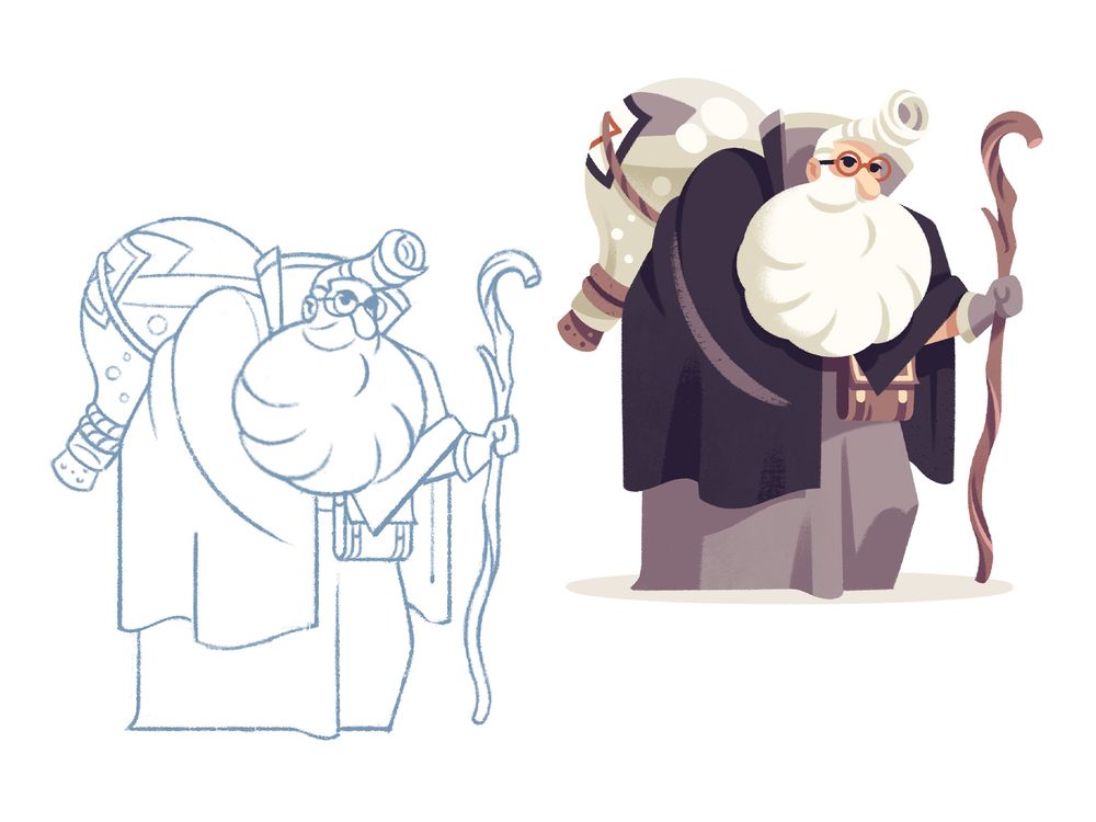 Sketch and coloured mage with a rockabilly hairstyle.