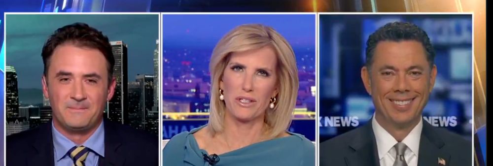 laura ingraham and two potato faced men looking like shrivled potatoes