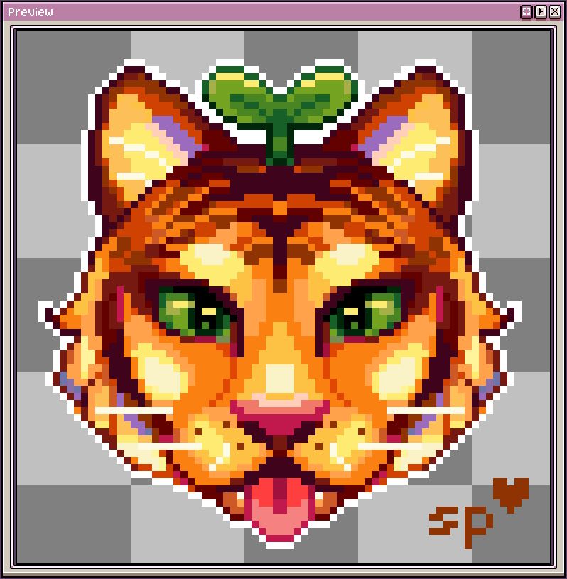 pixelart tigerhead with tongue out and a little sproud on the head